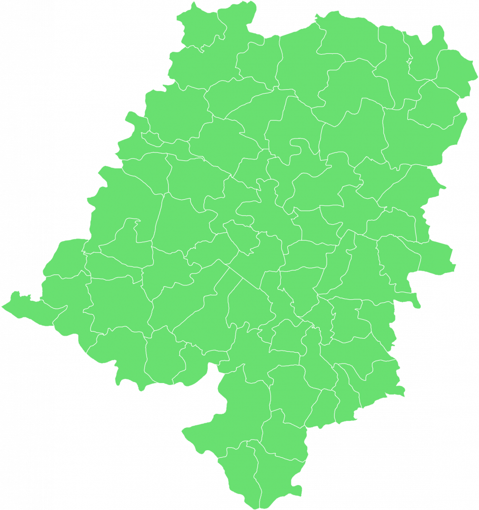 Mapa Województwa Opolskiego, konturowa, z podziałem na gminy, w kolorze zielonym